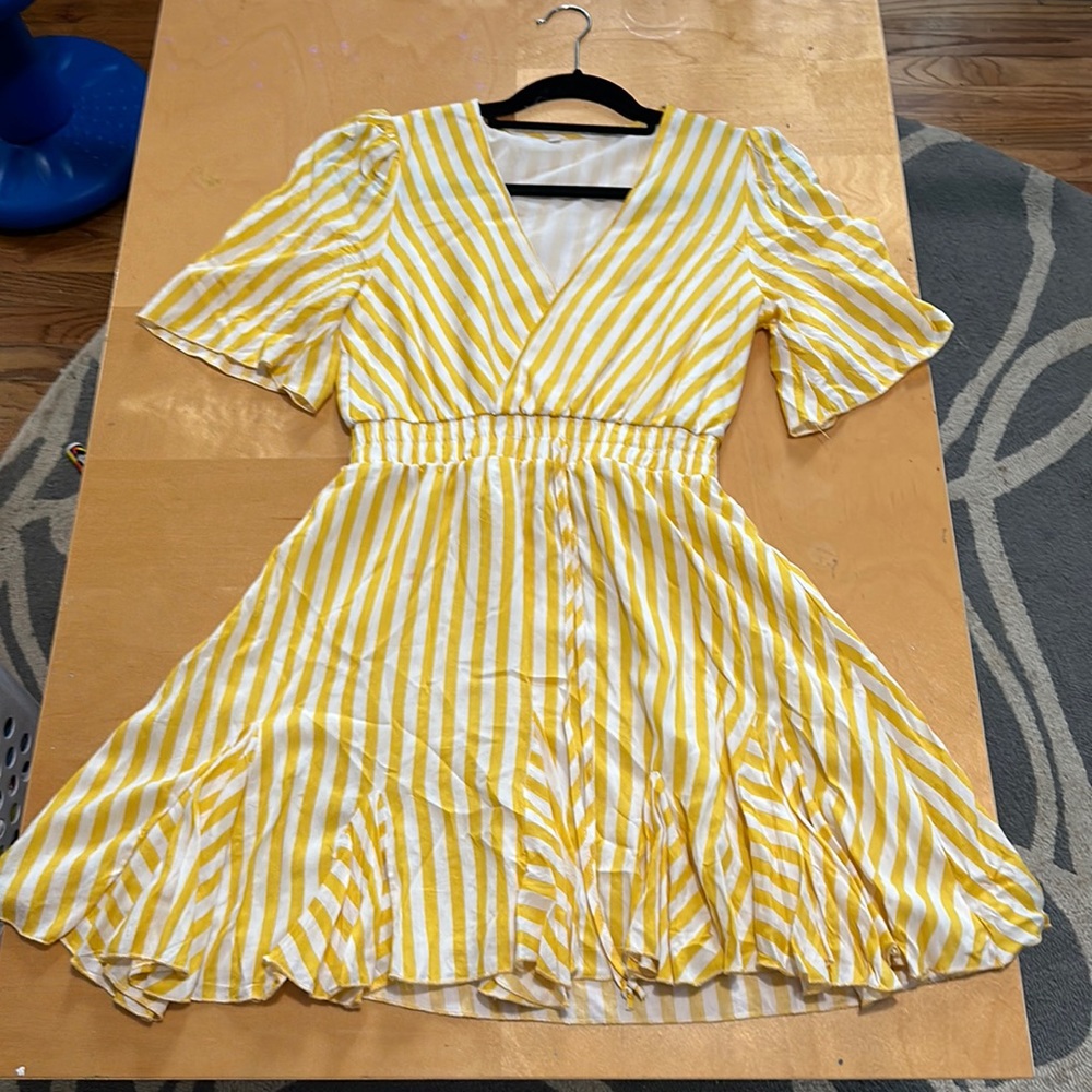 Summer dress yellow and white striped